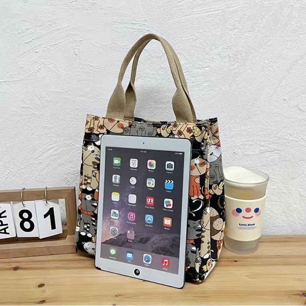 Blue and gray cat pattern tote bag - Picture 2 of 4